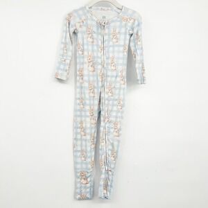 Bums & Roses Babys Blue Gingham Cottontail Cutie Bamboo Zippy Romper Size 18-24M